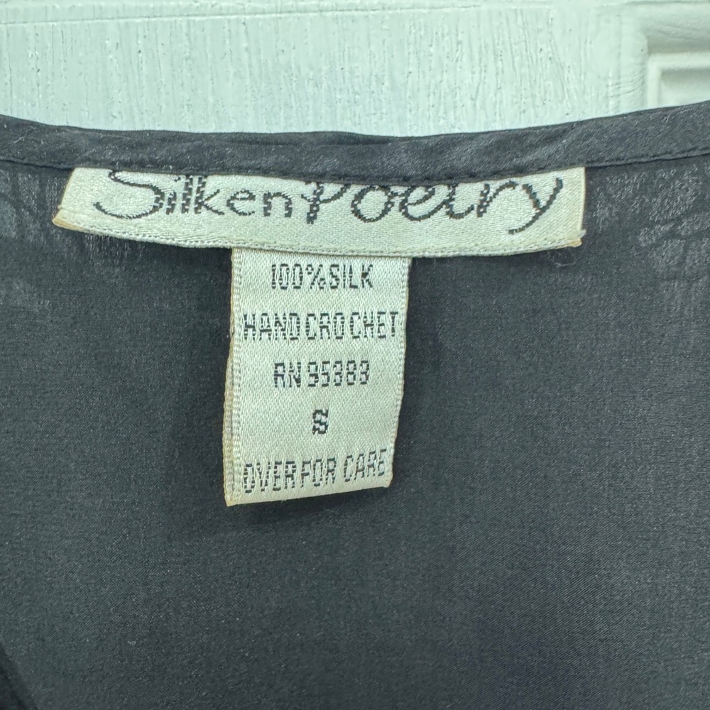 Silken Poetry 100% Silk Hand Crochet Top Womens Small - Picture 5 of 6